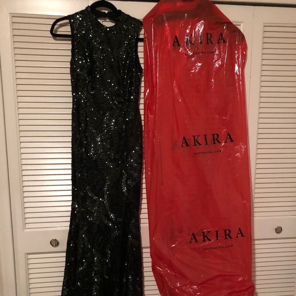 AKIRA- Hunter Green Sequin Long Dress